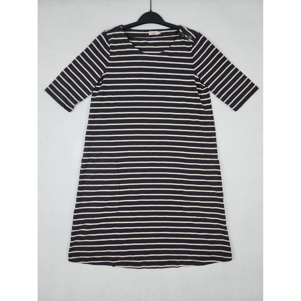 Faherty Shaylyn Dress Womens S Black White Striped 100% Cotton Short Sleeve